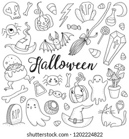 Cute hand drawn set with lots of cute doodle hand drawn Halloween objects. Concept of celebrating Halloween.