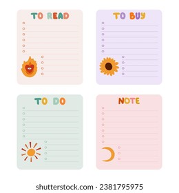 Cute hand drawn set with notebook templates for to do, to buy list, note with cowboy and western illustrations. Printable, editable diary elements for weekly planner, bullet journal, school schedule.