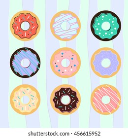 Cute hand drawn set of tasty donuts