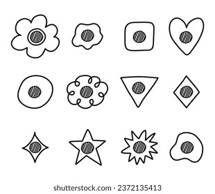 Cute hand drawn shaded checkboxes set. Diary note elements with check boxes in the shape of flower, star, heart, circle, cloud. Done sign for weekly planner, bullet journal, notebook template