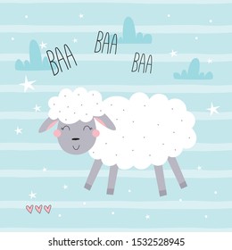 Cute hand drawn sheep in cartoon style. vector print