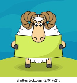 Cute hand drawn sheep with empty banner in hands