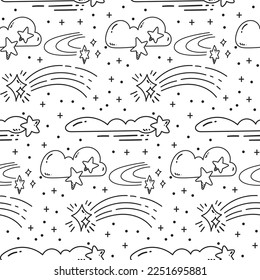 Cute Hand Drawn Shooting Star Doodle Seamless Background 
