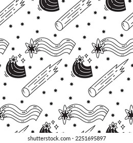 Cute Hand Drawn Shooting Star Doodle Seamless Background 