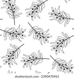 cute hand drawn simple abstract winter seamless vector pattern background illustration with black and white mistletoe twig 