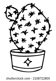 Cactus simples dibujados a mano. Hogar en una olla. Ilustración de Cacti aislada en fondo blanco. 