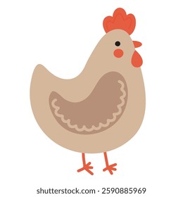Cute hand drawn simple vector illustration of a chicken hen isolated on white background. Adorable farm animal bird, spring and Easter design element