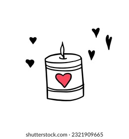 Cute hand drawn single element of candle with heart. Vector illustration EPS10. Great for greeting cards, valentine's day cards, posters, stickers and seasonal design. Isolated on white background