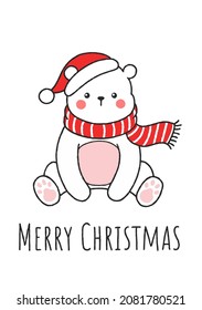 Cute Hand Drawn Sitting Christmas Polar Bear