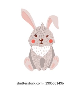 Cute hand drawn sitting hare isolated on white background. Forest animal. Vector illustration.