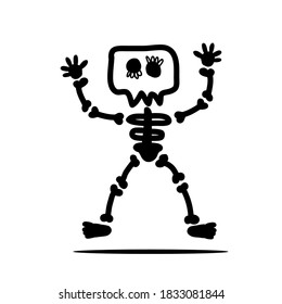 cute Hand drawn skull character. Skull doodle illustration. Vector illustration.  skull, bones for halloween element design.