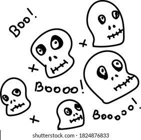 Cute hand drawn skulls. Vector doodle Illustration