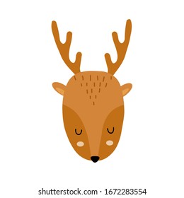 Cute hand drawn sleeping deer. Cartoon zoo. Vector illustration. Animal for the design of children's products in scandinavian style.