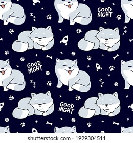 Cute hand drawn sleeping dogs seamless pattern