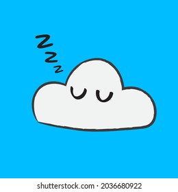 A Cute Hand Drawn Sleeping White Cloud - Amazing cute minimalist vector sleepy cloud character suitable for app, sticker, children book, decoration, animation, design asset and illustration in general