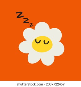 A Cute Hand Drawn Sleeping White flower - Amazing cute minimalist vector sleepy daisy character suitable for app, sticker, children book, clip art, decoration, animation, design asset and illustration