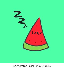 A Cute Hand Drawn Sleepy Watermelon - Amazing cute minimalist vector sleeping watermelon character suitable for sticker, fall, children book, decoration, animation, design asset and illustration