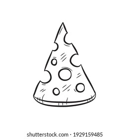  Cute hand drawn slice of cheese. The ingredient for various meals in cooking. Vector 