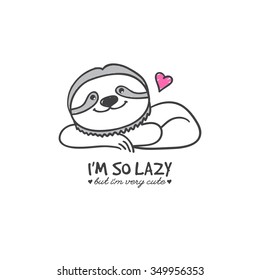cute hand drawn sloth on white background, vector illustration