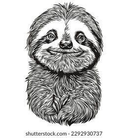 Cute hand drawn Sloth, vector illustration black and white Sloths
