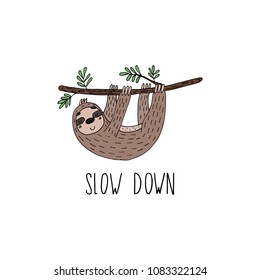 Cute hand drawn sloths, funny vector illustrations. vector print.