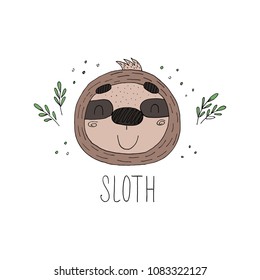 Cute hand drawn sloths, funny vector illustrations. vector print.