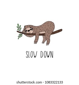 Cute hand drawn sloths, funny vector illustrations. vector print.