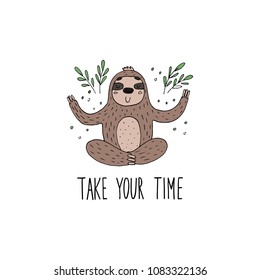 Cute hand drawn sloths, funny vector illustrations. vector print.