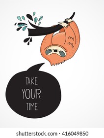 Cute hand drawn sloths, funny vector illustrations, poster and greeting card
