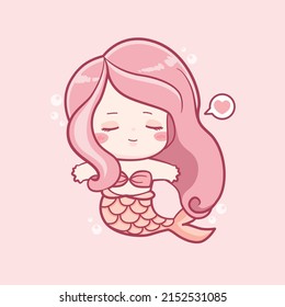 Cute Hand drawn smiling mermaid character pink background