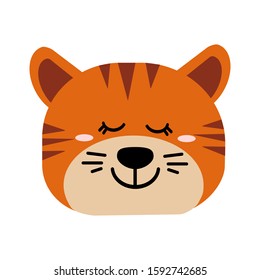 Cute hand drawn smiling tiger. Cartoon zoo. Vector illustration. Animal for the design of children's products in scandinavian style.