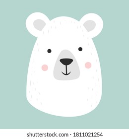 Cute hand drawn smiling white bear. Cartoon zoo. Vector illustration. Animal for the design of children products in scandinavian style.