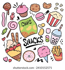 cute hand drawn snack food product cartoon illustration 