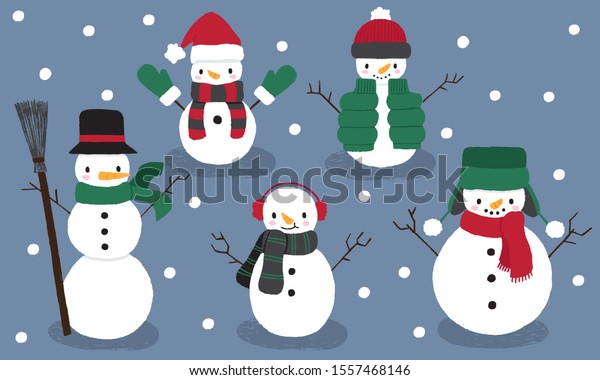 Cute Hand Drawn Snowman Clipart Set Stock Vector Royalty Free