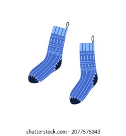 Cute hand drawn socks with ornament, flat vector illustration isolated on white background. Clothes for feet. Great for shop design.