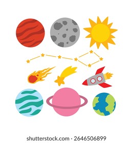 Cute hand drawn space objects and planets collection