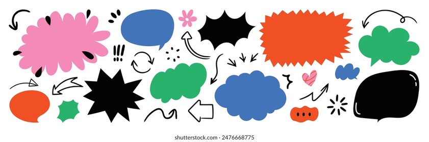 Cute hand drawn speech bubble vector set.