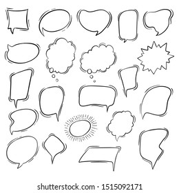 Cute Hand Drawn Speech Bubbles Collection on White Background
