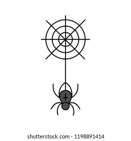 Cute hand drawn spider vector illustration. Halloween spooky black spider with spider's web