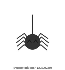 Cute hand drawn spider vector illustration. Halloween spooky black spider hanging on cobweb.