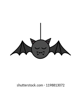 Cute hand drawn spooky bat vector illustration. Halloween bat, vampire hanging on string, isolated.