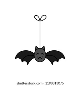 Cute hand drawn spooky bat vector illustration. Halloween bat, vampire hanging on string, isolated.