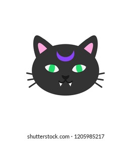 Cute hand drawn spooky cat vector illustration. Halloween themed, witch black cat head, isolated.