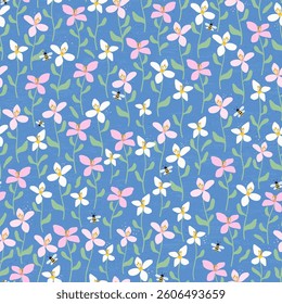 Cute hand drawn spring flowers seamless pattern, lovely floral background, great for textiles, banners, wrapping, cloth - vector design