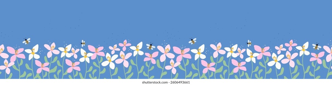 Cute hand drawn spring flowers seamless pattern, lovely floral background, great for textiles, banners, wrapping, cloth - vector design