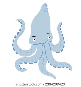 Cute handgezeichnete Tintenfische oder Tintenfisch auf flachem Hintergrund, einzelne Vektorgrafik