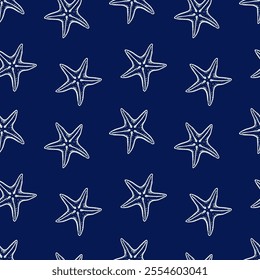 Cute hand drawn starfish seamless pattern collection in various colors in grid	
