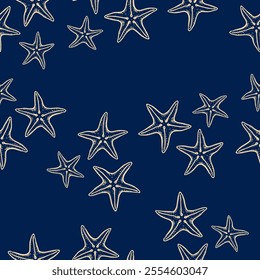 Cute hand drawn starfish seamless pattern collection in various colors in grid	
