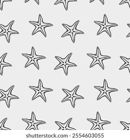 Cute hand drawn starfish seamless pattern collection in various colors in grid	
