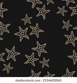 Cute hand drawn starfish seamless pattern collection in various colors in grid	
